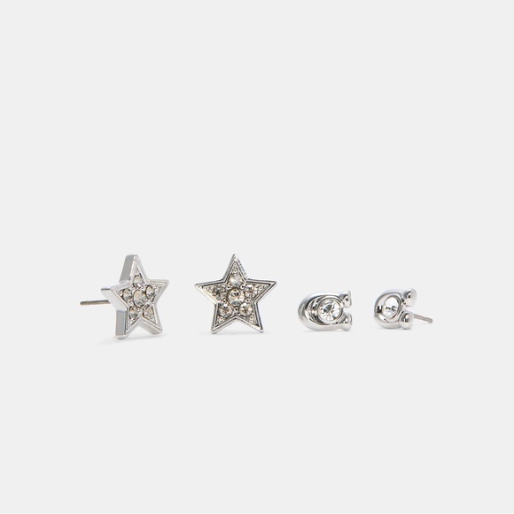 NWT Coach Signature And Pave Star Stud Earrings Set of 2 Silver C7778 RARE - Picture 3 of 3
